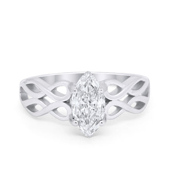 Marquise Simulated Stone Celtic Braided Infinity Shank 925 Sterling Silver